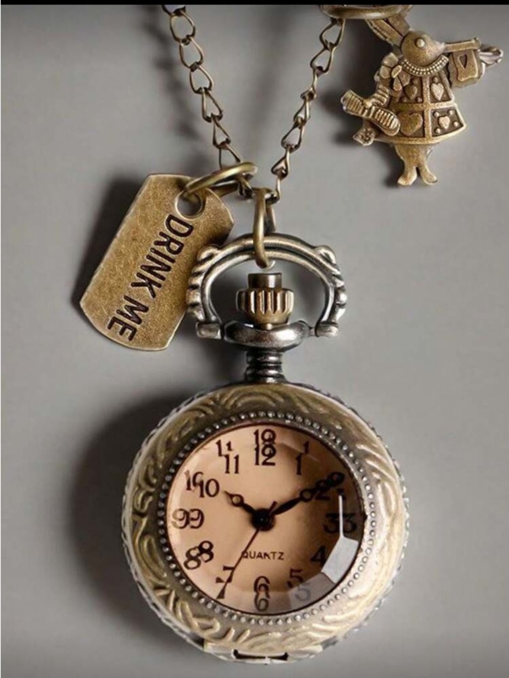 Vintage-Style Bronze Pocket / Necklace Watch - Bronze/Cream